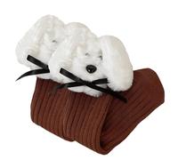 1 paire de chaussettes extensibles d'automne et d'hiver pour enfants en peluche avec nœud décoratif, design sans couture, motif automne hiver pour tout-petit, long tube, caramel, taille unique
