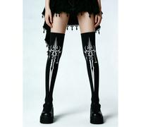1 paire de chaussettes hautes au-dessus du genou avec imprimé épée sombre, noir et blanc. Chaussettes longues style cuisse à la mode sous-culture Y2K, style de rue 36-39,40-43HalloweenPolyester