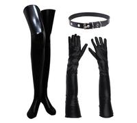1 Paire De Chaussettes Hautes En Cuir, 1 Paire De Gants Longs, 1 Paire De Colliers À Boucle En Cuir, Bas Pour Femmes, Costumes Lesbiens, Cosplay, Costumes De Strip-Teaseuse