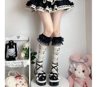 1 paire de chaussettes hautes pour femmes style Lolita japonais, décorées de dentelle florale, convient pour le printemps/été, Y2K Taille UniqueUnicoloreÉtoffe
