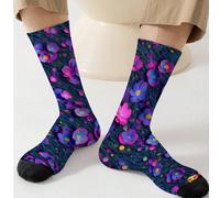 1 paire de chaussettes homme 360 degrés - design d'impression complète incluant des motifs floraux, doux et confortable avec une haute élasticité, style mode décontracté de rue, convient pour les chau
