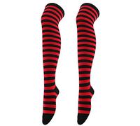 1 paire de chaussettes longues de Noël au-dessus du genou, chaussettes montantes à rayures, chaussettes montantes en résille, bordeaux, Taille unique