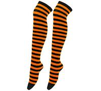1 paire de chaussettes longues de Noël au-dessus du genou, chaussettes montantes à rayures, chaussettes montantes en résille, Orange, Taille unique