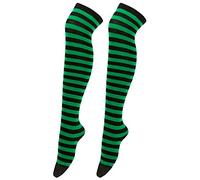 1 paire de chaussettes longues de Noël au-dessus du genou, chaussettes montantes à rayures, chaussettes montantes en résille, Vert, Taille unique