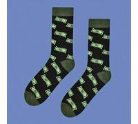 1 paire de chaussettes mi-mollet créatives pour hommes, avec motif de billet de banque. Base noire imprimée d'un design de pièce de monnaie verte. Amusantes et confortables avec un stretch adapté. Con