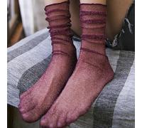 1 paire de chaussettes mi-mollet pour femmes avec volants en fil d'argent et d'or, bas fins et transparents en maille, chaussettes en filet brillant et pailleté, pour le printemps/l'été 36-39Polyamide