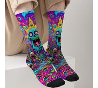 1 paire de chaussettes mi-mollet pour hommes avec impression intégrale 360°, motif zombie & alien, style de rue amusant, chaussettes décontractées neutres CL-69-1(43-46),CL-69-2(43-46),CL-69-1(39-42),