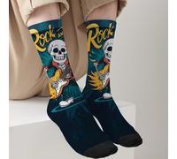 1 paire de chaussettes mi-mollet pour hommes avec impression numérique 3D à 360°, motif tête de mort de soldat de musique de dessin animé, unisexe. Chaussettes confortables et , style de rue personnal