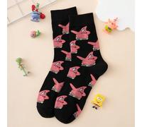 1 paire de chaussettes mi-mollet unisexes intéressantes et personnalisées, motif étoile de mer de la série Spongebob multicolore en jacquard. Vêtements de sport, toutes saisons, taille européenne et a