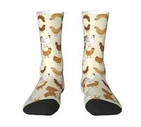 1 paire de chaussettes mi-tube décontractées avec imprimé « A Brood Of Chickens » - Chaussettes amusantes de couleur contrastée, blanc, Taille unique