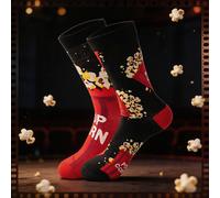 1 paire de chaussettes unisexes thème pop-corn, motifs pop-corn et seau à pop-corn, chaussettes de loisirs créatives et originales, idéal pour les amateurs de films et de collations, chaussettes de lo