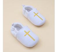 1 paire de chaussures de baptême blanches à semelle souple, chaussures plates unisexes pour bébés, premières chaussures de marche pour bébé avec élastique intégré, ne tomberont pas EUR18,EUR19,EUR20Ca