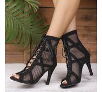 1 paire de chaussures de danse à la mode pour femme, lacets ouverts avant-gardistes, bout ouvert, talon haut fin, fermeture éclair arrière, confortables et sexy, pour danser toute la vie CN35,CN36,CN3