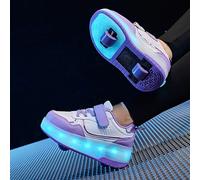 1 paire de chaussures de patins à roulettes améliorées pour adolescents, 4 saisons, roues doubles pour une stabilité accrue, roues arrière rétractables à un bouton convertibles entre baskets et patins