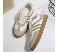 1 paire de chaussures décontractées à rayures et patchwork pour femmes, style de rue jeune et à la mode, baskets plates à lacets , polyvalentes et confortables pour un usage quotidien (taille un demi-
