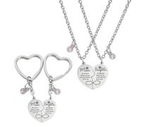 1 Paire De Colliers Mère-Fille en Forme De Coeur Et 1 Paire De Porte-Clés Mère-Fille en Forme De Coeur, Bijoux en Acier Inoxydable, Bijoux Créatifs, Bijoux Cadeaux