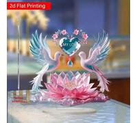1 paire de décoration d'oiseau en cristal 2D avec motif de cœur et de lotus - ornement de bureau en acrylique 2D avec support à pince, convient pour la décoration de la maison, du café et de l'extérie