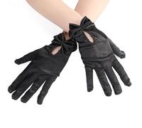 1 paire de gants courts en satin avec nœud - Gants en satin avec perles - Gants de mariage classiques pour Halloween, fête, mariage, goûter, mascarade, dîner de mariage, opéra