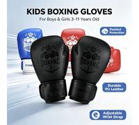 1 paire de gants de boxe d'entraînement pour enfants 4oz & 6oz, mitaines de boxe en PU durable pour jeunes en noir rouge bleu, gants de boxe protecteurs pour petits champions débutants fitness Noir 17