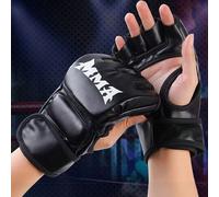 1 paire de gants de boxe en PU, gants MMA à demi-doigts, gants de sac de frappe, gants de taekwondo, muay thaï, équipement d'entraînement de boxe professionnelle noirPolyuréthane