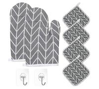 1 paire de gants de cuisine avec 4 maniques, 2 crochets, gants de cuisine, gants résistants aux hautes températures, gants de cuisine pour la cuisine, la pâtisserie, le barbecue, gris