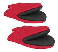 1 paire de gants de cuisine courts en silicone résistants à la chaleur pour 500 degrés, surface antidérapante et boucle de suspension, pour barbecue, micro-ondes, lavable en machine (rouge)