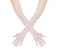 1 Paire de Gants de Mariée, Élégants Gants Blancs Longs Femme Mariage Gants en Dentelle Blanche pour les Mariées Filles Femmes