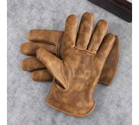 1 paire de gants de moto en cuir de vachette de qualité supérieure, couleur marron vintage tie-dye, gants de travail robustes, gants de conduite pour motards en extérieur. M