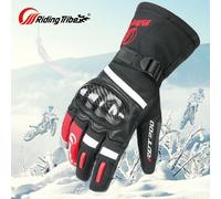 1 Paire de Gants de Motocyclisme Imperméables Chauds Durcis Hiver Plein Doigt Rouge XL