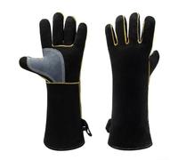 1 paire de gants de soudage longs en cuir de vachette, isolation thermique, barbecue, gants de sécurité pour soudeur électricien (35,6 cm)