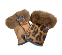 1 Paire De Gants Demi-doigt Imprimé Léopard En Cuir Suédé Fourrure De Lapin Mitaines Sans Doigts En Peluche Douce Mitaines Chaudes Demi-doigt