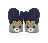 1 paire de gants d'hiver en peluche épaisse - Gants à motif d'ours mignons - Gants d'hiver tricotés en laine pour enfants de 0 à 3 ans - Gants chauds résistants au froid (bleu marine), bleu marine,