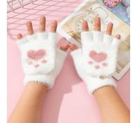 1 Paire De Gants En Peluche À Mi-doigts Unisexes Pour Enfants Avec Motif De Cœur D'amour Et De Griffe De Chat Pour La Chaleur Et La Protection, Parfait Pour L'automne/hiver En Extérieur 8-12Y,2-3Y,3-8