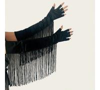 1 paire de gants longs sans doigts de couleur unie élégants avec gland, convenant pour les fêtes, les représentations, les danses, toutes les saisons, les voyages, les festivals UnicolorePolyester