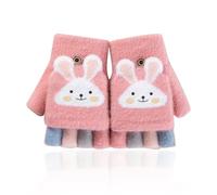 1 paire de gants pour enfants en forme de lapin, gants sans doigts, gants roses, gants de dessin animé pour filles, gants chauds pliants, adaptés pour l'hiver, Rose, Extra breit