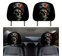 1 paire de housses élastiques pour appuie-tête de voiture avec motif imprimé tête de mort, ajustement graphique, noir, facile à nettoyer (A)