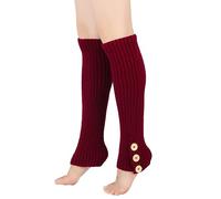 1 paire de jambières d'hiver pour femme - Chaussettes chauffe-jambes - Chaussettes d'hiver en laine - Tricot - Long bouton - Chauds - Bottes pour fille - Couverture pour l'automne et l'hiver, rouge