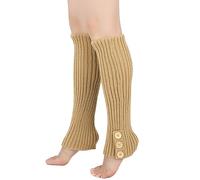 1 paire de jambières d'hiver pour femme - Chaussettes chauffe-jambes - Chaussettes d'hiver en laine - Tricot - Long bouton - Chauds - Bottes pour fille - Couverture pour l'automne et l'hiver, Chameau
