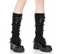 1 paire de jambières noires en dentelle pour femme, chaussettes hautes amples en polyester avec nœud et bordure en dentelle, manches hautes mignonnes pour femme, accessoires de fête Lolita