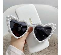 1 paire de lunettes de mariée rétro en forme de cœur avec monture en fausses perles, style œil de chat, pour femme, accessoire décoratif pour fête sur la plage Taille UniquePC