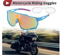 1 Paire De Lunettes De Moto Anti-Reflets Tri-Acetate De Cellulose Pc Uv400 Lunettes De Soleil Pour Hommes Et Femmes Lentilles Multicolores Monture Bleue Avec Tachers Rouges