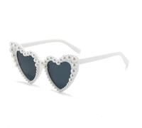 1 paire de lunettes de soleil en forme de cœur, Just Married pour femme, cadeau de mariée, lunettes de soleil blanches vintage avec perles pour enterrement de vie de jeune fille