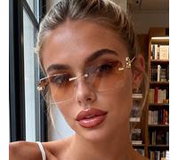 1 paire de lunettes de soleil unisexes sans monture en métal, dégradé marron clair, design haut de gamme à la mode, crée une atmosphère de vacances d'été et de voyage en plein air, convient pour les t