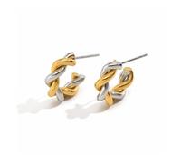 1 paire de mini boucles d'oreilles classiques bicolores torsadées élégantes en acier inoxydable, taille unique, Agate
