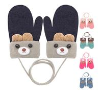 1 paire de moufles d'hiver sur cordon pour bébé de 0 à 3 ans - Motif ours mignon - Gants chauds en tricot avec doublure en polaire - Pour bébé garçon et fille