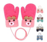 1 paire de moufles d'hiver sur cordon pour bébé de 0 à 3 ans - Motif ours mignon - Gants tricotés chauds avec doublure en polaire - Moufles à col montant pour bébé garçon et fille