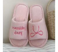 1 paire de mules plates brodées avec lettres et nœud, style girly, polyvalentes, pantoufles d'intérieur décontractées avec semelle souple, confortables pour l'automne/l'hiver, avec semelle antidérapan