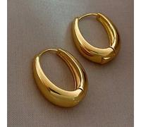 1 paire de nouveaux boucles d'oreilles à anneaux géométriques elliptiques métalliques lisses, accessoires d'oreilles de style vintage pour les filles Taille UniqueUnicoloreAlliage de zinc