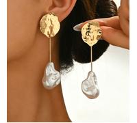 1 paire de nouvelles boucles d'oreilles longues élégantes de style baroque avec faux perles rondes, boucles d'oreilles vintage uniques pour femmes, cadeau pour la famille et les amis Taille UniqueAlli