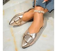 1 paire de nouvelles chaussures plates à enfiler à bout pointu avec boucle métallique, chaussures de grande taille pour le trajet avec ouverture peu profonde, chaussures de grand-mère confortables à s